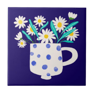 Daisy in Ceramic Vase Watercolor Ceramic Tile