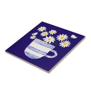 Daisy in Ceramic Vase Watercolor Ceramic Tile