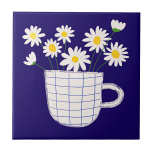 Daisy in Ceramic Vase Watercolor Ceramic Tile