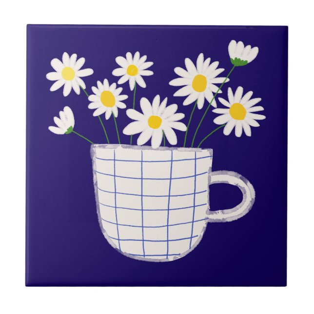 Daisy in Ceramic Vase Watercolor Ceramic Tile (Front)