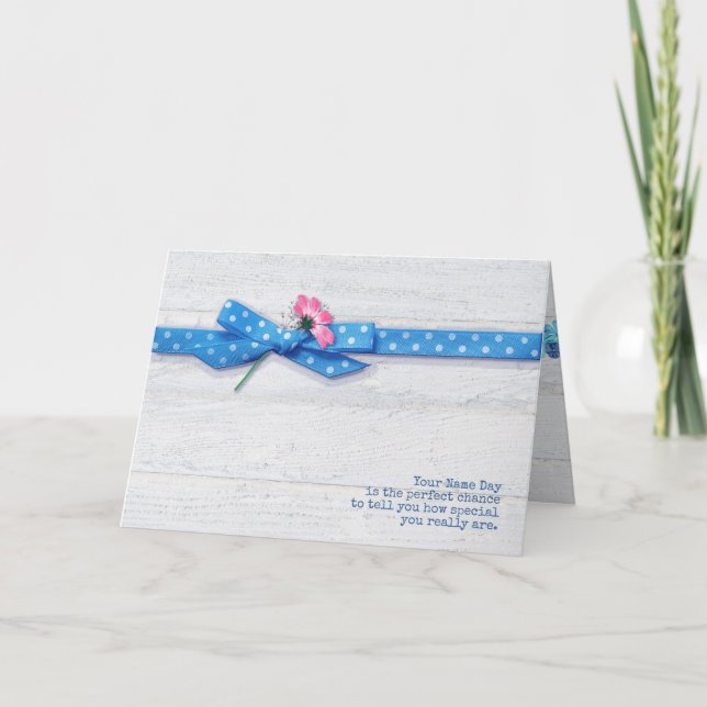 daisy in polka dot ribbon Name Day Card (Front)