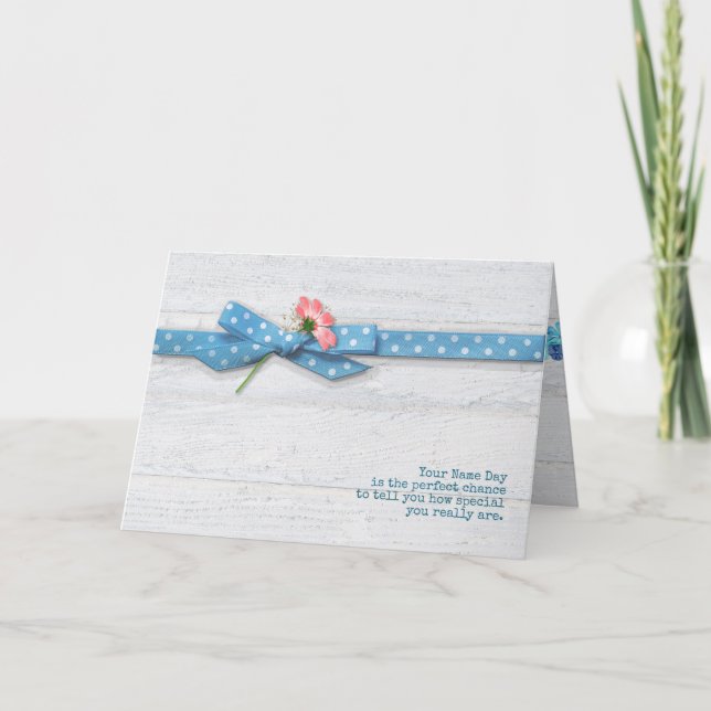 daisy in polka dot ribbon Name Day Card (Front)