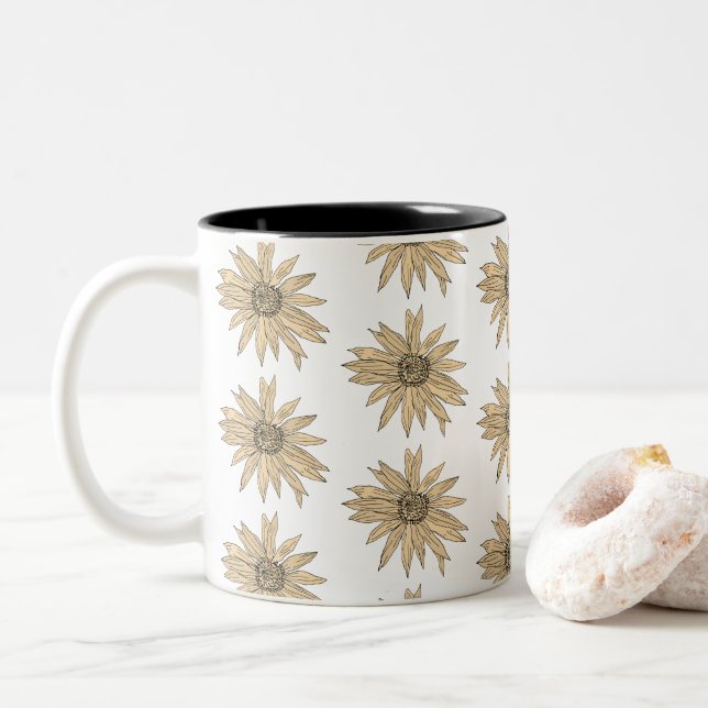 Daisy Jaune Fleur Peinture Bouquet Café Mug (Avec donut)