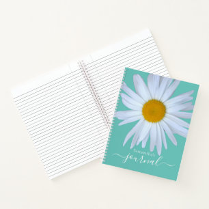 Daisy Journal Green White Script Carnet spiral