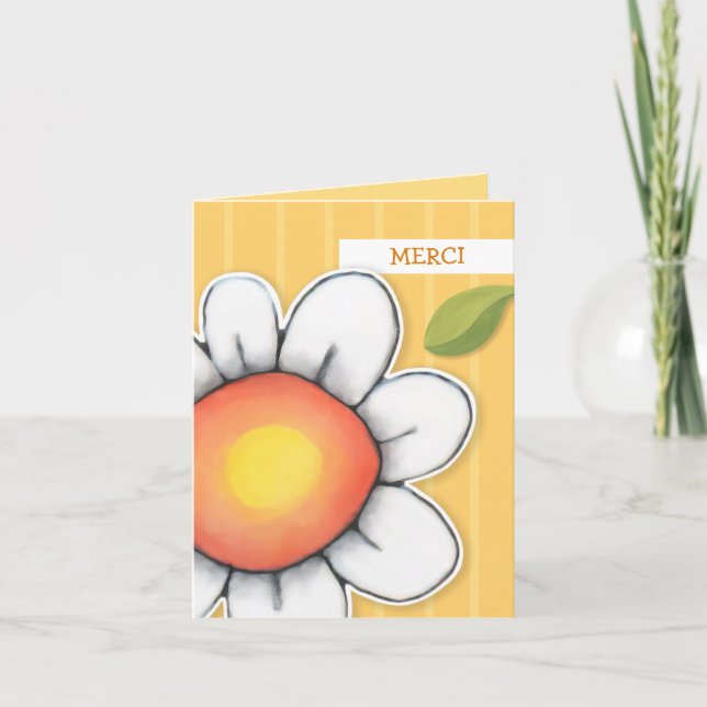 Daisy Joy yellow stripes Merci Note Card (Front)