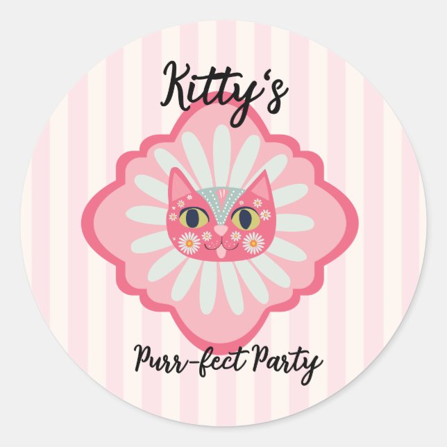 Daisy Kitty Face Purr-fect Birthday Party Classic Round Sticker (Front)