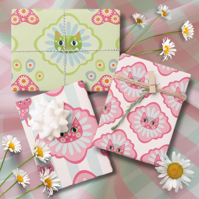 Daisy Kitty Face Purr-fect Birthday Party Wrapping Paper Sheet (Creator Uploaded)