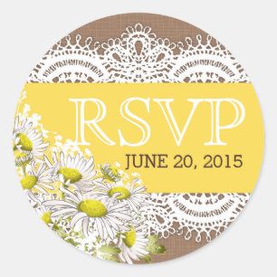 Daisy Lace Burlap Rustique Étiquette RSVP