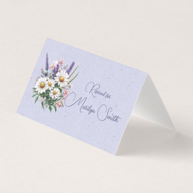 Daisy Lavender Wildflowers Wedding Name Place Card (Front)