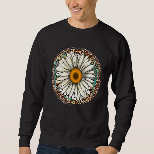 Daisy Leopard Flower Western Southern Hippy Boho G Sweatshirt (Front)