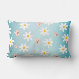 Daisy lily flower Pattern on sea torque Background Lumbar Pillow