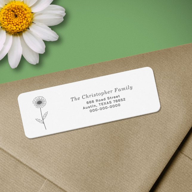 Daisy Line Art Flower Return Adresse Label (Daisy Line Art Flower Return Address Label)