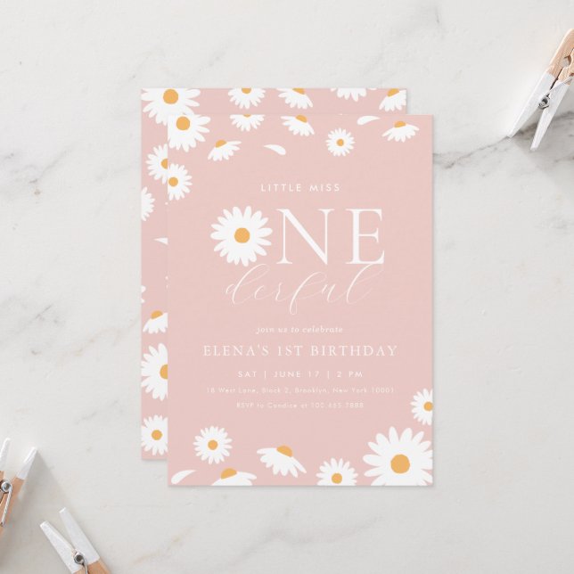 Daisy Little Miss Onederful Birthday Invitation (Front/Back In Situ)