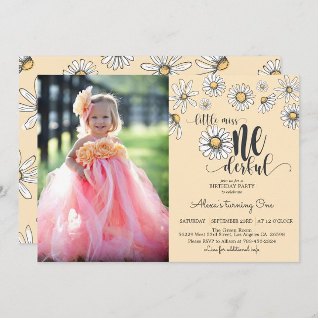 Daisy Little Miss ONEderful Invitation w/Photo - Y (Front/Back)