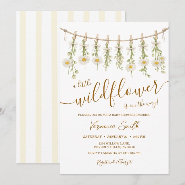 Daisy Little Wildflower Baby Shower Invitation (Devant / Derrière)
