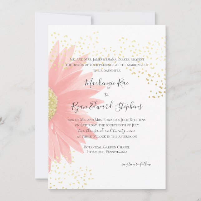 Daisy Love Pink Garden Wedding Invitation (Front)