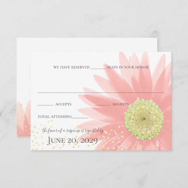 Daisy Love Pink Garden Wedding Response Invitation (Front/Back)