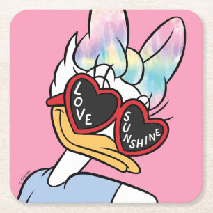 Daisy "Love Sunshine" Retro Sunglasses Graphic Square Paper Coaster