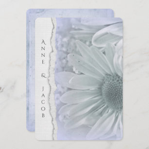 daisy macro in purple hue with torn paper edge invitation