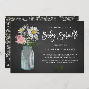 Daisy Mason Jar Chalkboard Rustic Baby Sprinkle Invitation