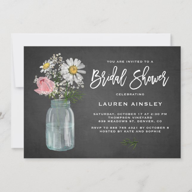 Daisy Mason Jar Rustic Chalkboard Bridal Shower Invitation (Front)