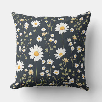 Daisy Meadow Floral Pattern.Modern Outdoor Throw Pillow