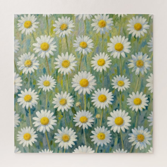 Daisy Meadow Impressionist Floral Pattern Jigsaw Puzzle (Vertical)