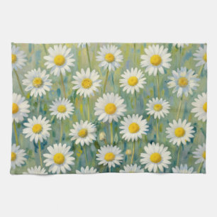Daisy Meadow Impressionist Floral Pattern Kitchen Towel