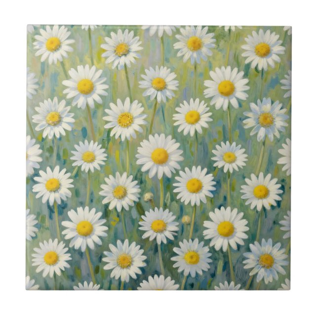 Daisy Meadow Impressionist Floral Pattern Tile (Front)