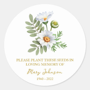 Daisy Memorial Funeral Seed Packet Classic Round Sticker