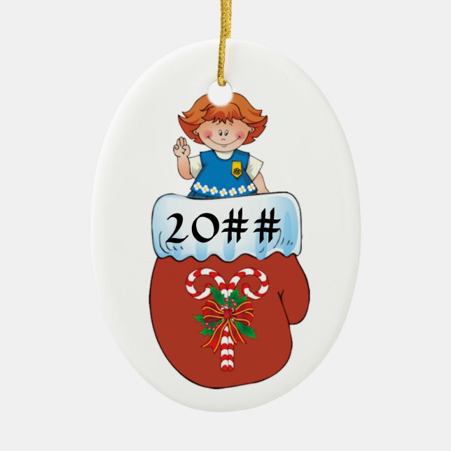 Daisy Mitten Redhead Ceramic Ornament (Front)