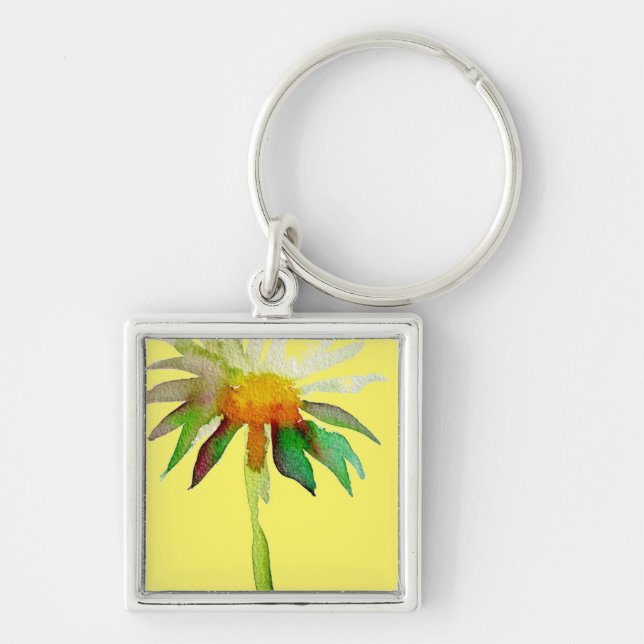 Daisy modern art flower on yellow keychain (Front)