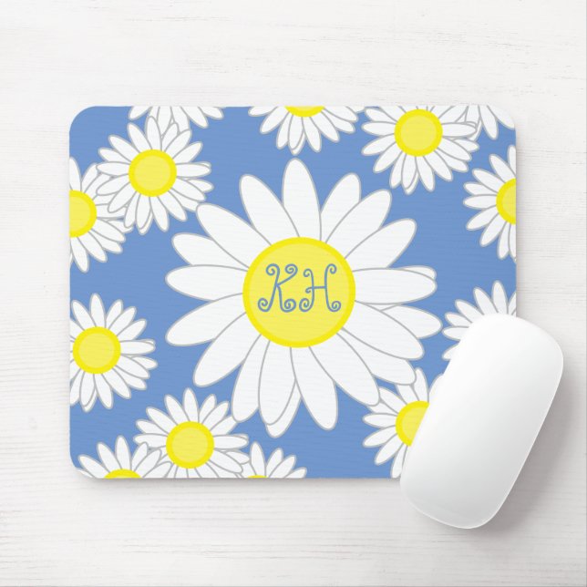 Daisy Monogram Blue White and Yellow Notebook Mouse Pad (With Mouse)