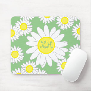 Daisy Monogram Green White and Yellow Mouse Pad