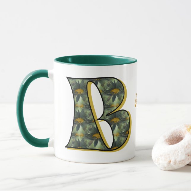 Daisy Monogram Initial B Personalized Mug (With Donut)