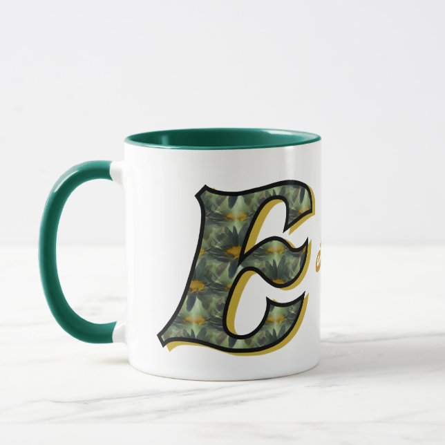 Daisy Monogram Initial E Personalized Mug (Left)