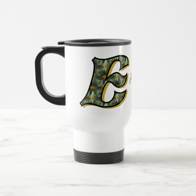 Daisy Monogram Initial E Personalized Travel Mug (Left)