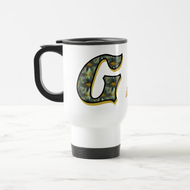 Daisy Monogram Initial G Personalized Travel Mug (Left)