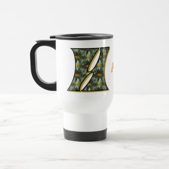 Daisy Monogram Initial H Personalized Travel Mug (Left)
