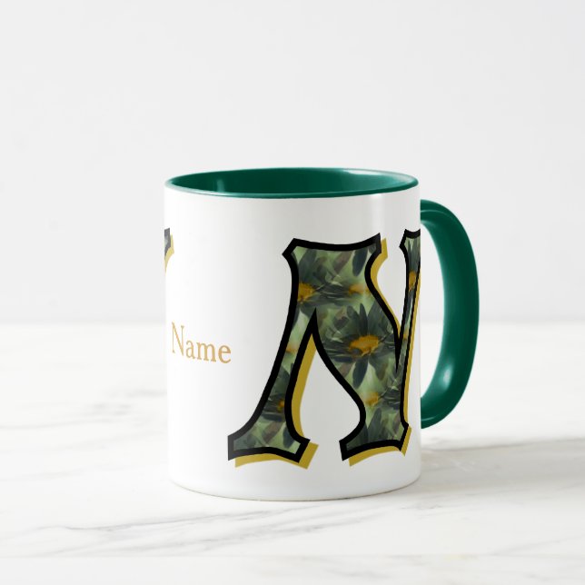 Daisy Monogram Initial N Personalized Mug (Front Right)