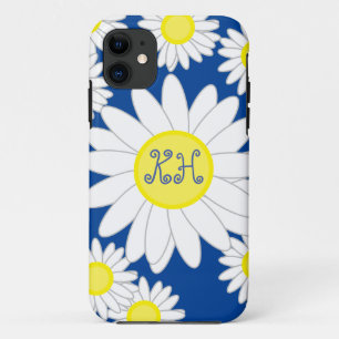 Daisy Monogram Navy Blue White and Yellow iPhone 11 Case
