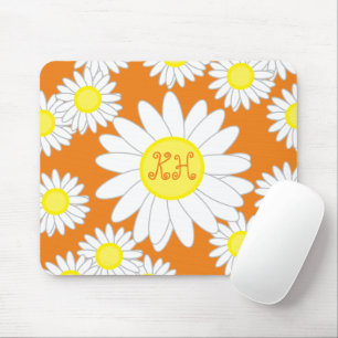Daisy Monogram Orange White and Yellow Mouse Pad