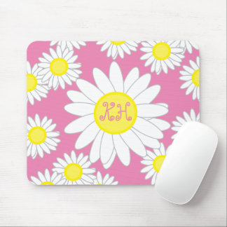 Daisy Monogram Pink White and Yellow Mouse Pad