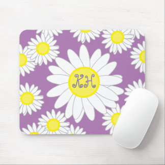 Daisy Monogram Purple White and Yellow Mouse Pad