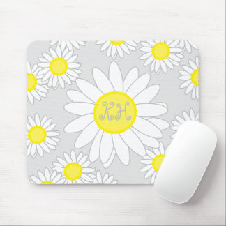 Daisy Monogram Silver Grey White and Yellow Mouse Pad