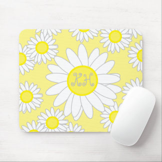 Daisy Monogram White and Yellow Mouse Pad