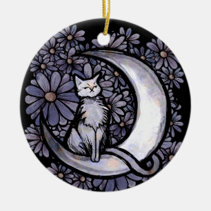 Daisy Moon Cat Art Floral Moonchild Cats           Ceramic Ornament