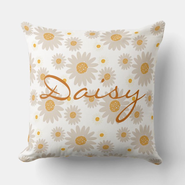 Daisy name reveal custom retro daisy boho flower throw pillow (Front)
