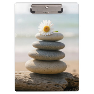 Daisy on a Stone Beach Cairn With Driftwood Clipboard