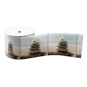 Daisy on a Stone Beach Cairn With Driftwood Grosgrain Ribbon